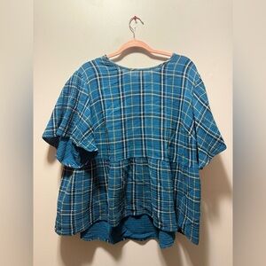 Blue Plaid Peplum Top